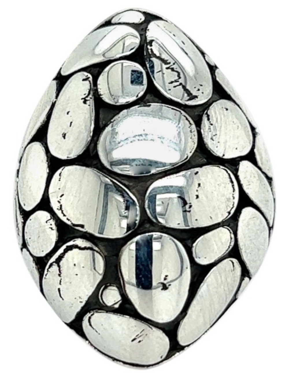 Silver 925 Pebble Mosaic Marquis Dome Ring
